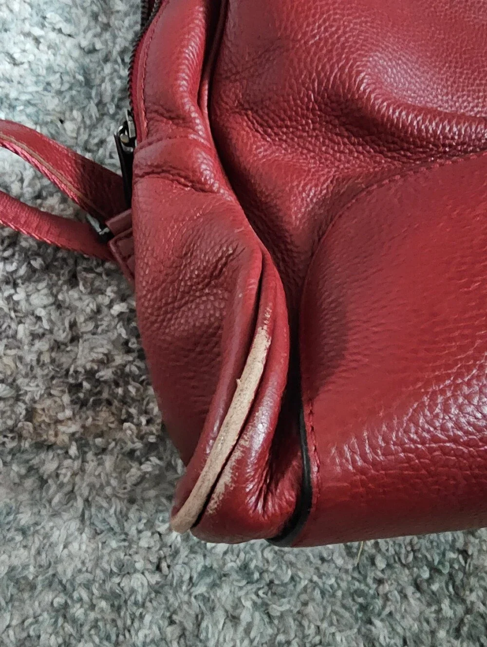 Dark Red Pebbled Cowhide Leather Backpack